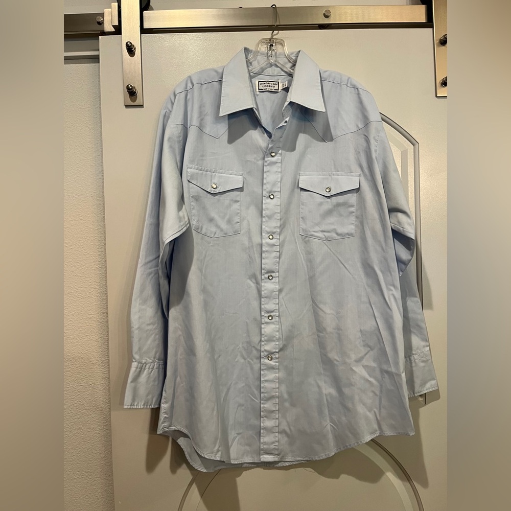 Vintage Light Blue western pearl snap Button Down Long sleeve Shirt. GUC!